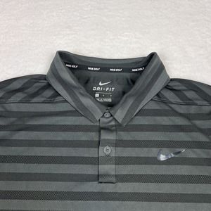 Nike Golf Men’s Large Black Dri-Fit Stripe Short Sleeve Polo Shirt*READ